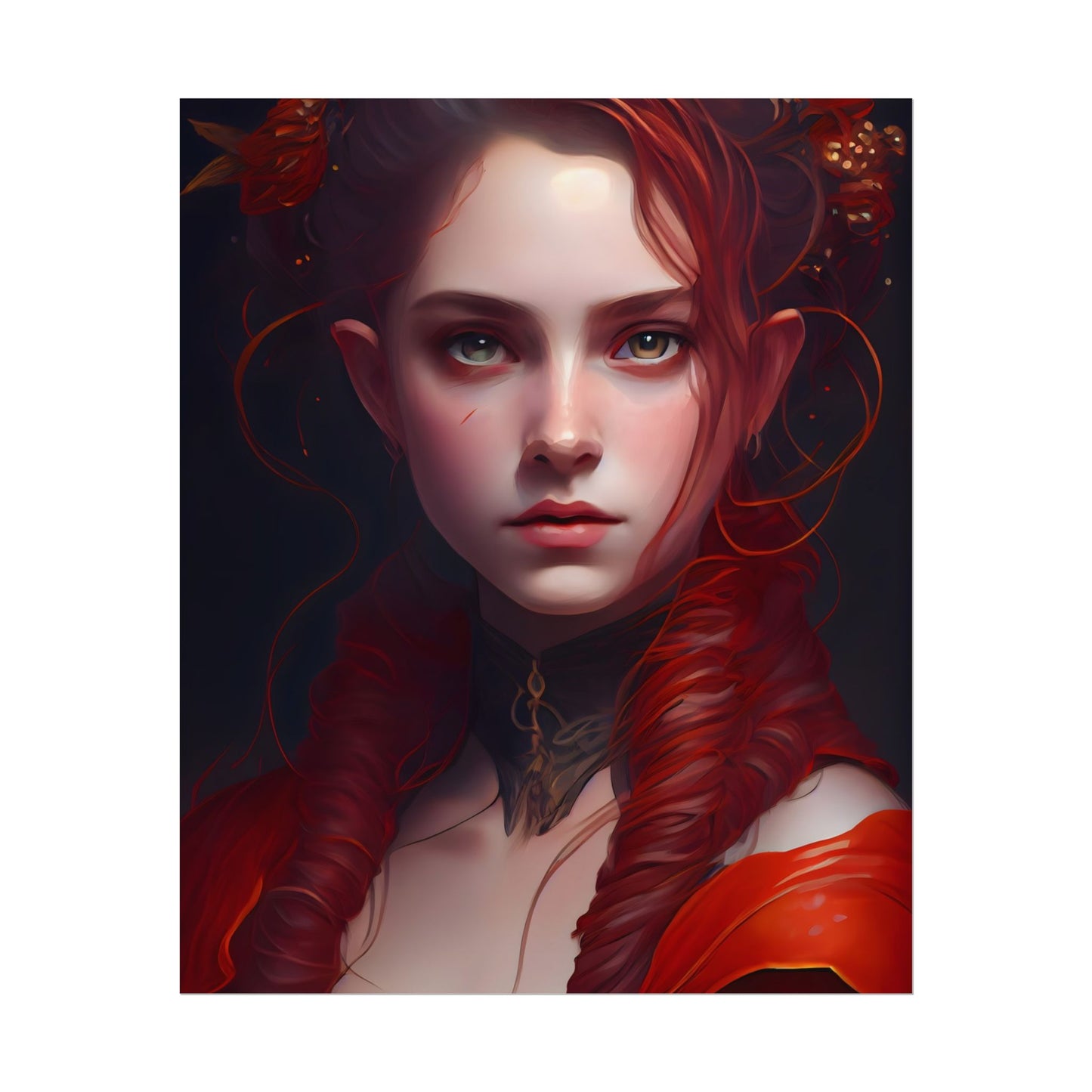 Redhead Portrait: Vibrant Dress Artwork - Poster
