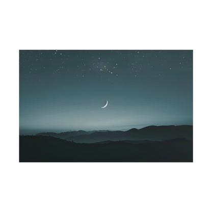 Minimalist Night Scene: Blue-Gray Sky Digital Art - Poster