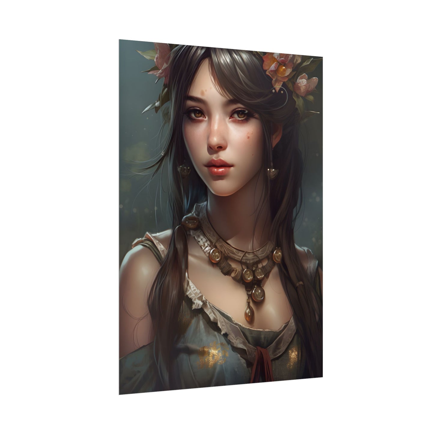Realistic Female Portrait: Black Haired Beauty - Poster