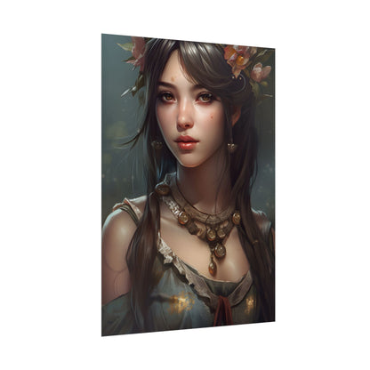 Realistic Female Portrait: Black Haired Beauty - Poster