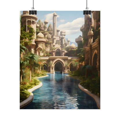 Mythical Oasis: Tranquil Desert Landscape - Poster