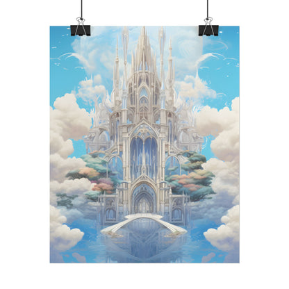 Floating City in Celestial Clouds: Fantasy Artwork - Poster
