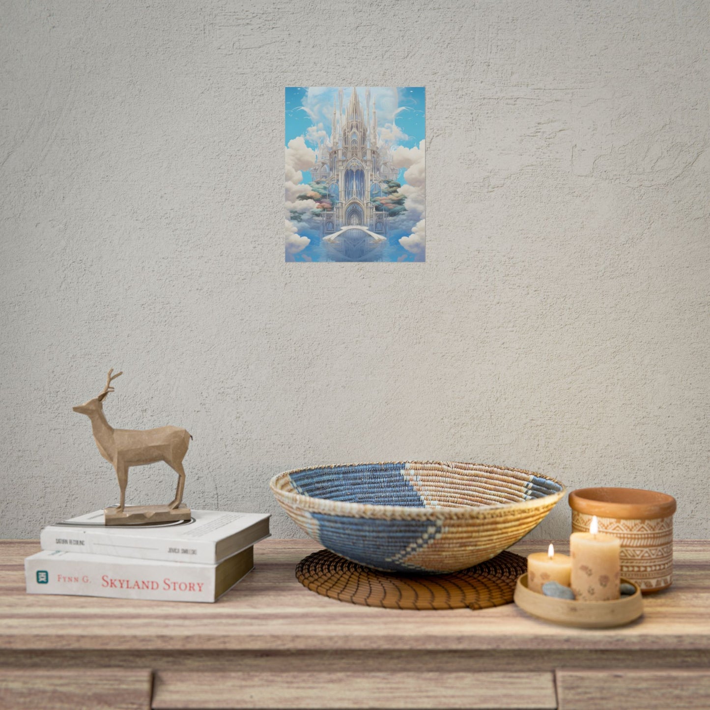 Floating City in Celestial Clouds: Fantasy Artwork - Poster