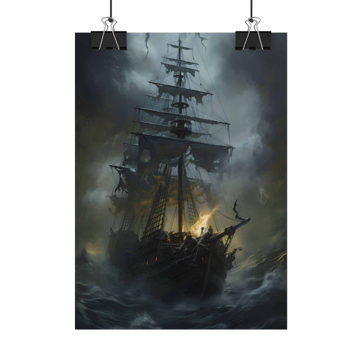 Eerie Pirate Ghost Ship: Sailing Seascape Artwork - Poster