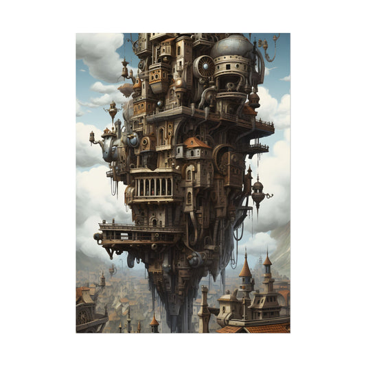 Steampunk Paris Cityscape: Colorful 19th Century Artwork - Poster