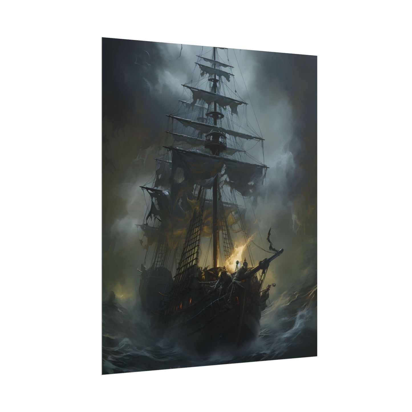 Eerie Pirate Ghost Ship: Sailing Seascape Artwork - Poster