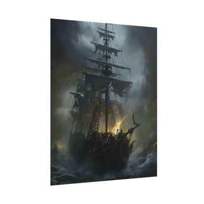 Eerie Pirate Ghost Ship: Sailing Seascape Artwork - Poster