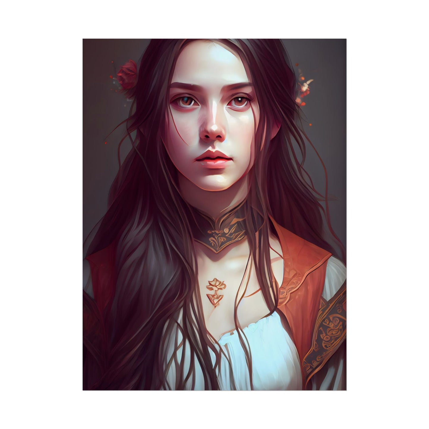 Sophisticated Female Portrait: Brown Hair Artwork in Focus - Poster