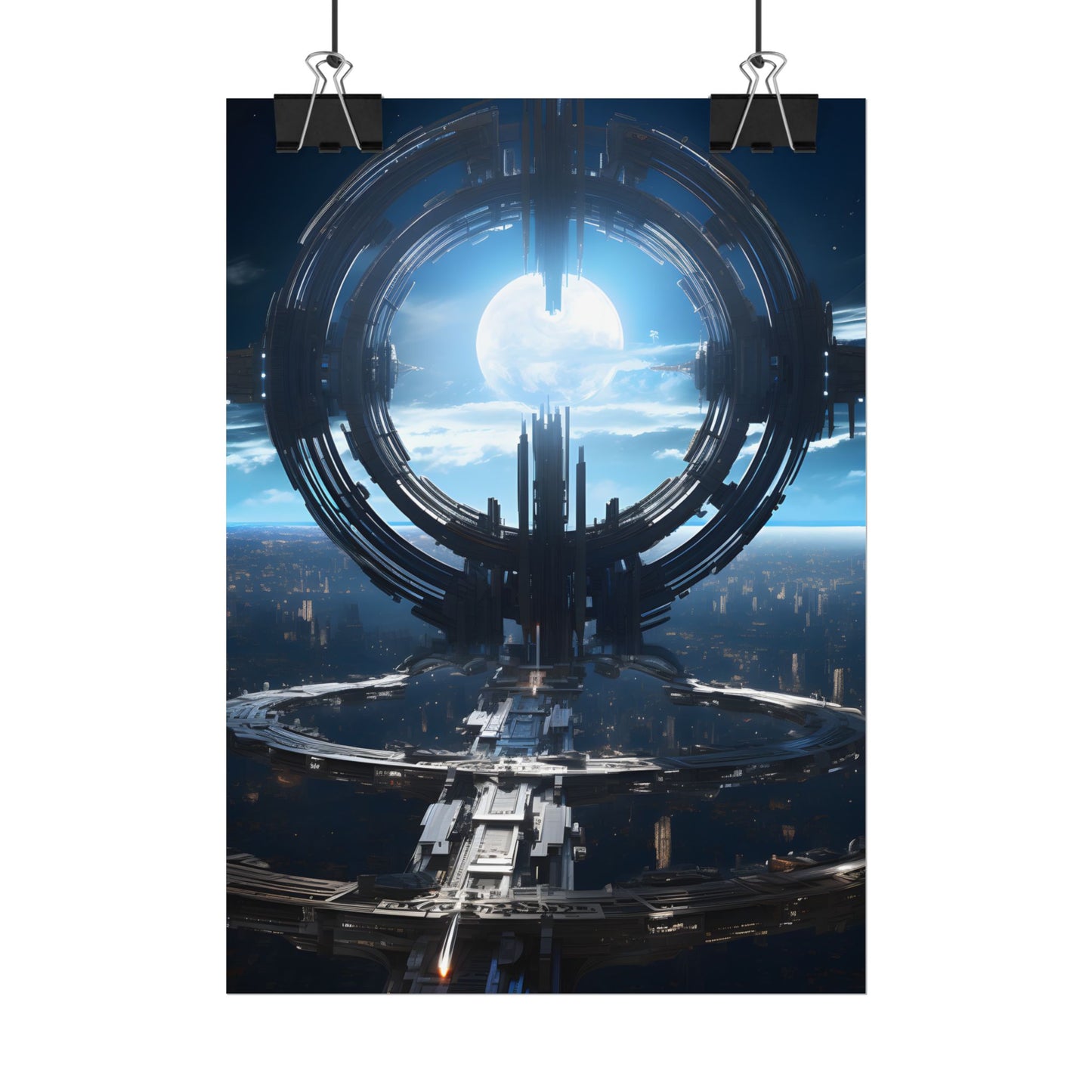 Futuristic Space Station: Orbiting Multimoon Planet Artwork - Poster