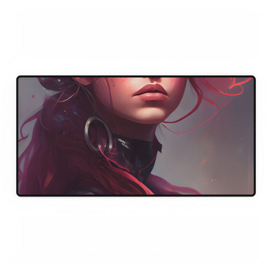 Pink Hair Portrait: Serene Nature-Inspired Artwork - Desk Mat