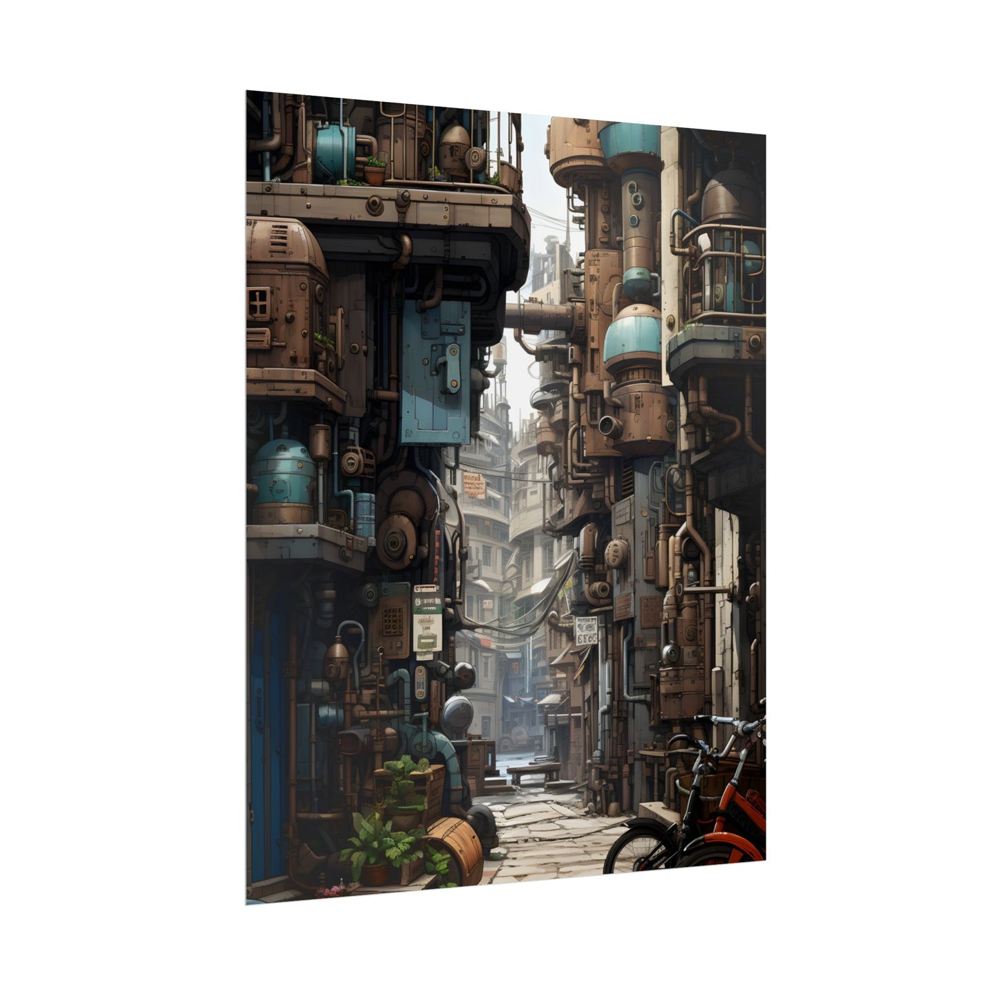 Steampunk Urban Decay: Post-Apocalyptic Cityscape at Dusk - Poster
