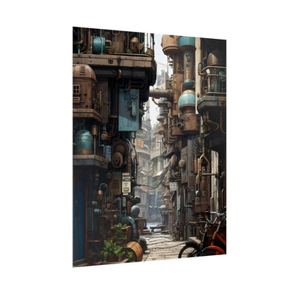 Steampunk Urban Decay: Post-Apocalyptic Cityscape at Dusk - Poster