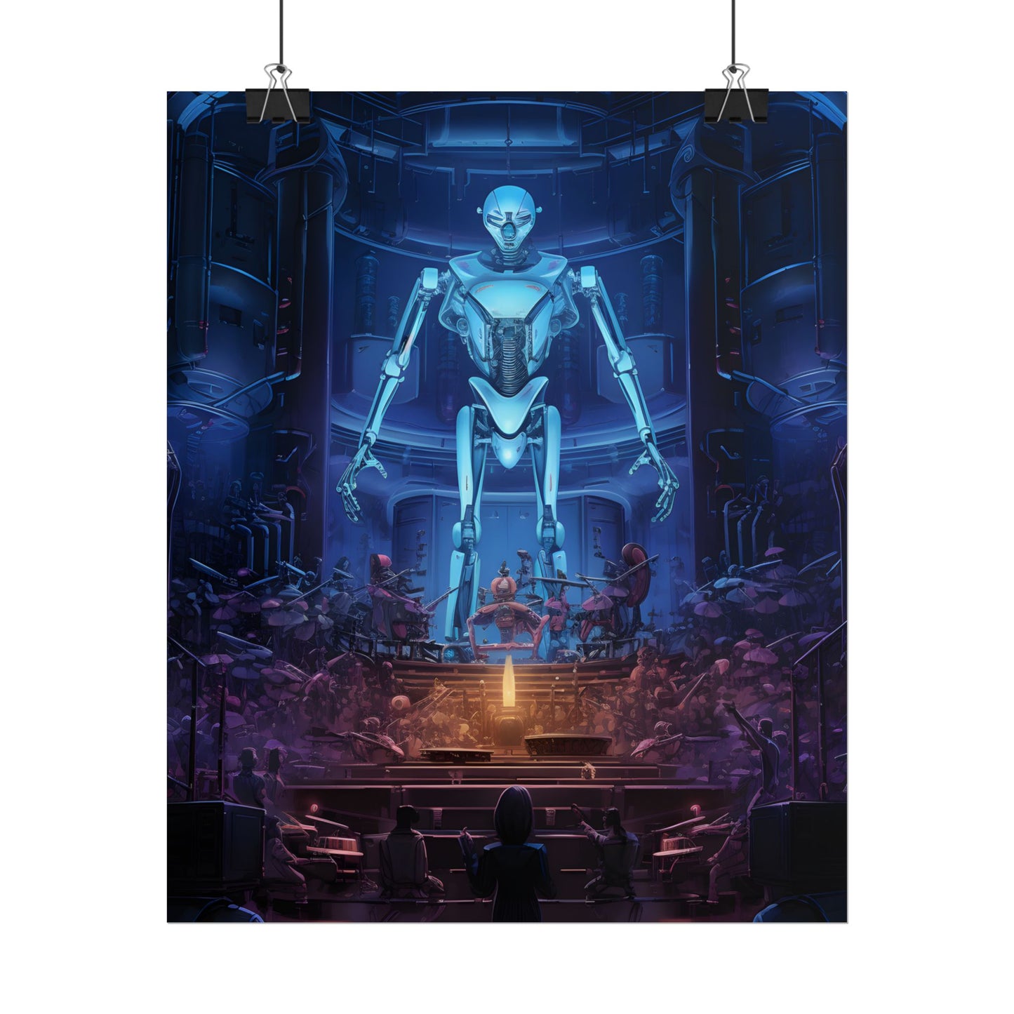 Mechanical Harmony: Black & Grey Robot Orchestra Symphony - Poster