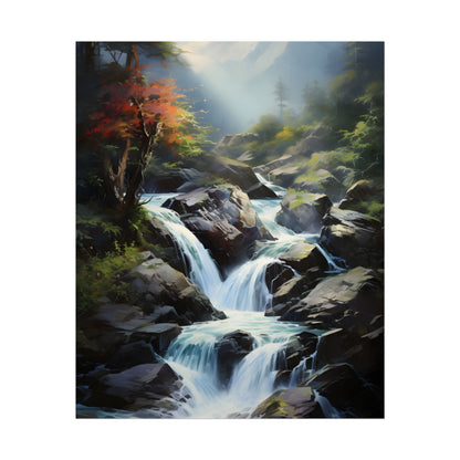 Breathtaking Waterfall: Oil Painting Masterpiece - Poster