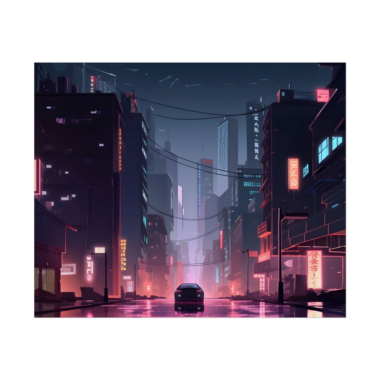 Cyberpunk Night: Melancholic Urban Landscape Artwork - Poster