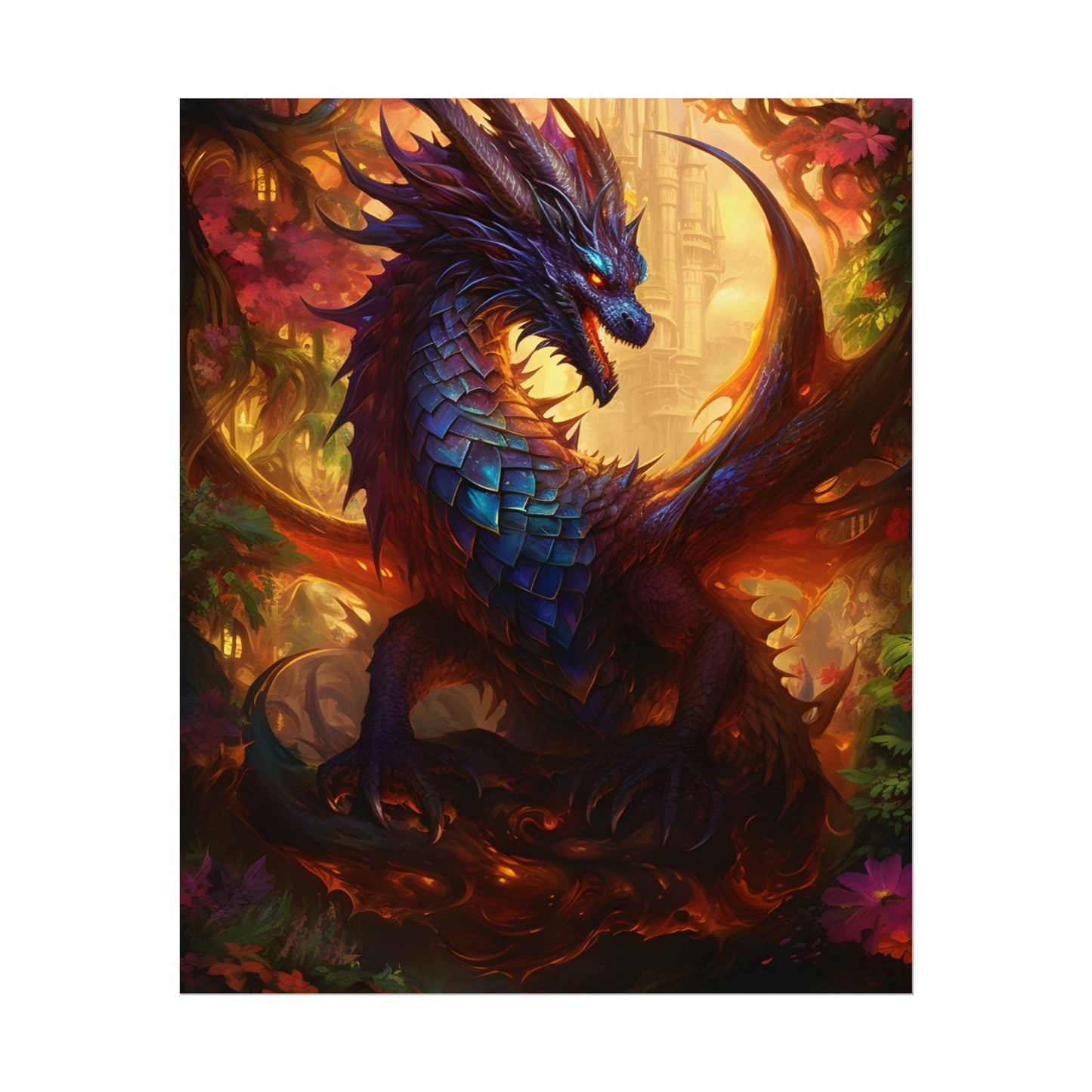 Majestic Dragon Guardian: Fantasy Landscape Art - Poster