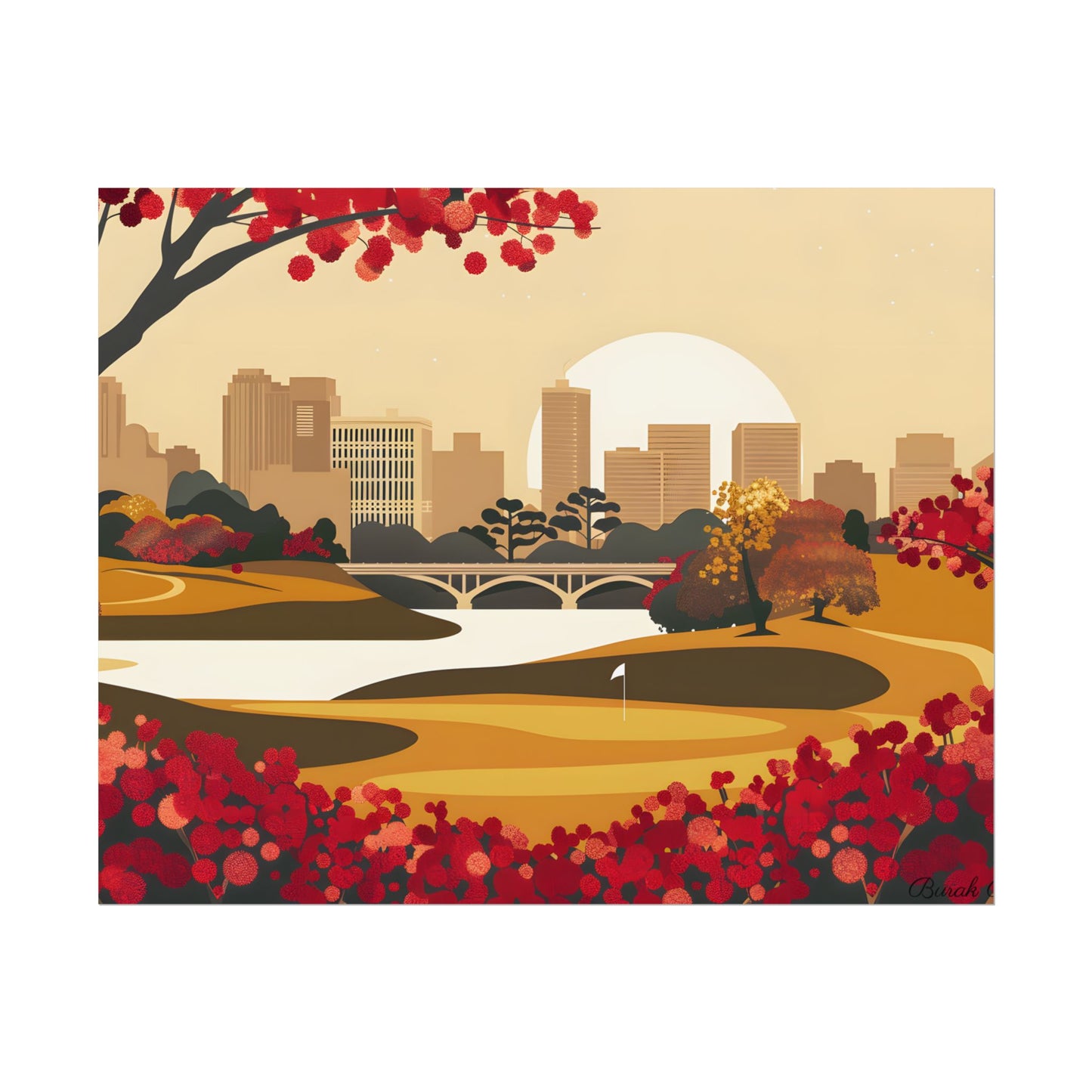 Retro Golf Illustration: Classic Course Scene - Poster
