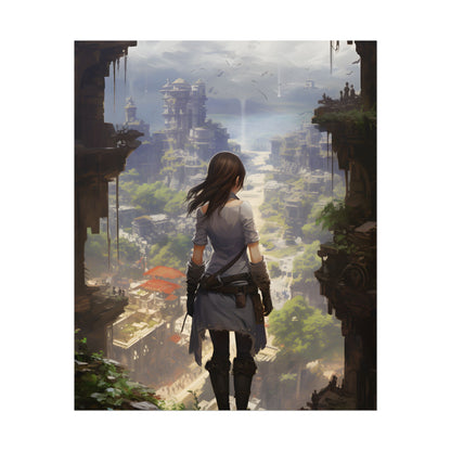 Dramatic Anime City Warrior: Bird's Eye View Digital Art - Poster