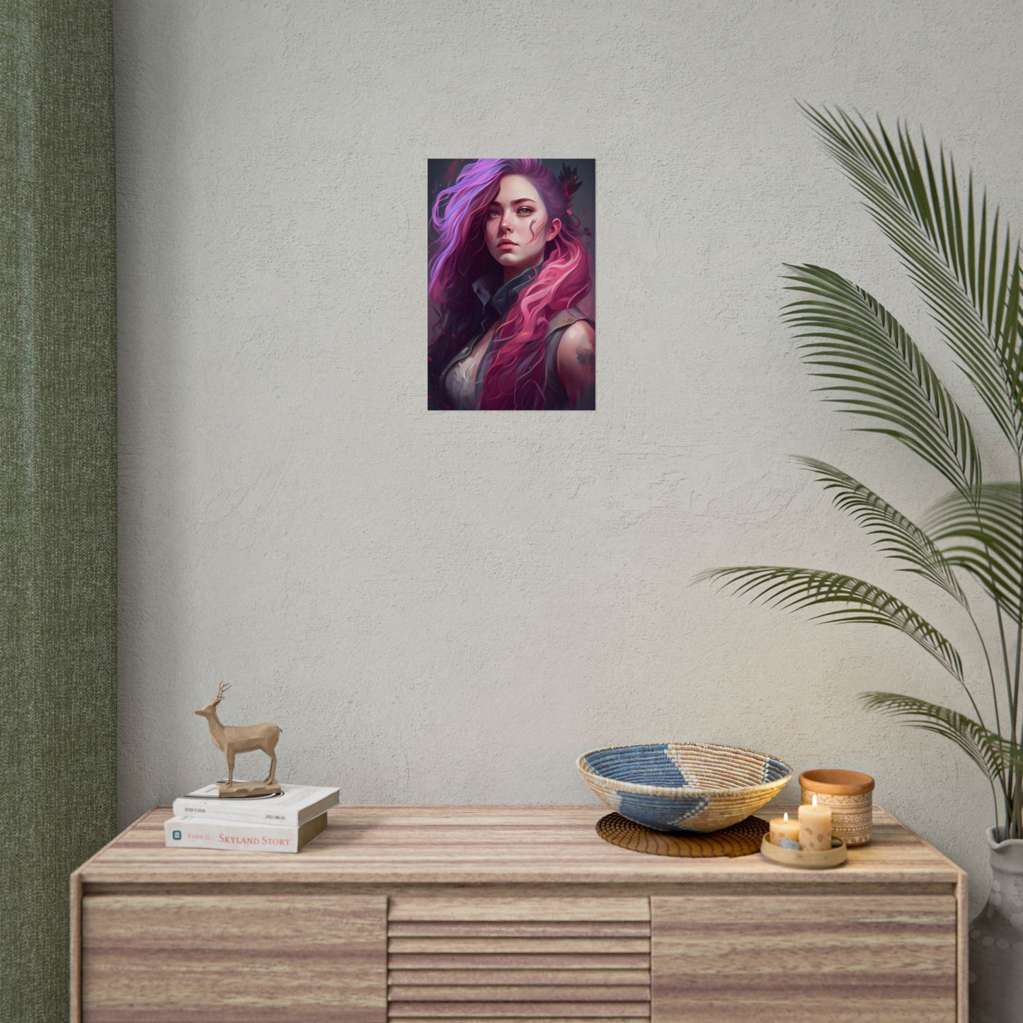 Astonishing Female Portrait: Stylized Pink Hair Artwork in Dre - Poster