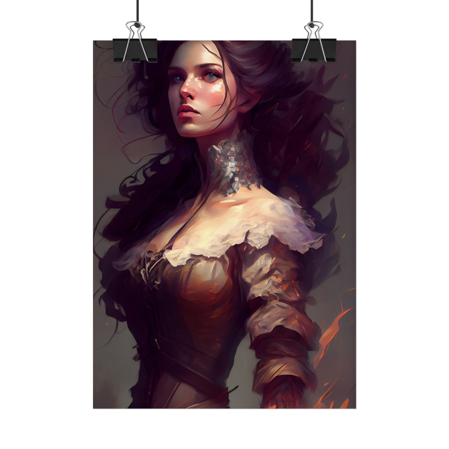 Lovely Brown Hair Portrait: Stunning Female Art - Poster