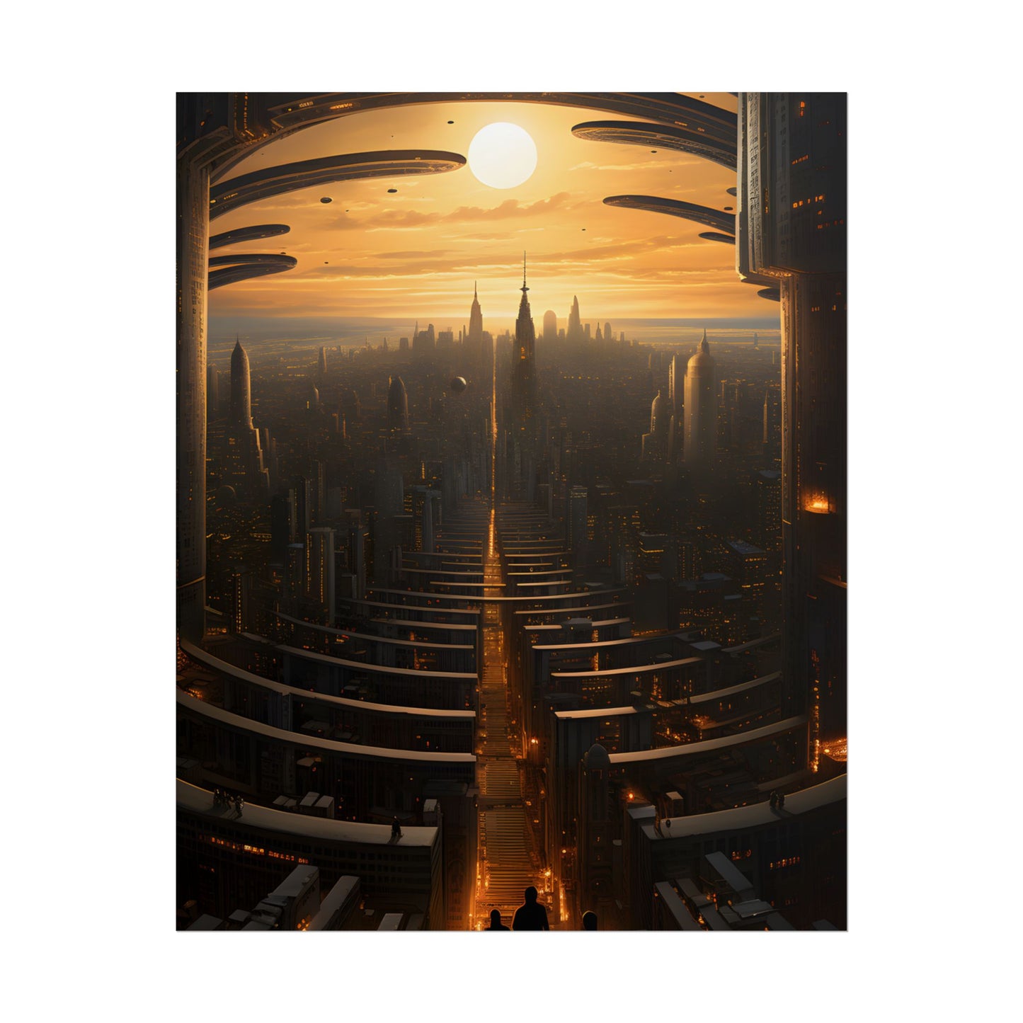 Dystopian Utopia: Futuristic Cityscape with Dark Facade - Poster