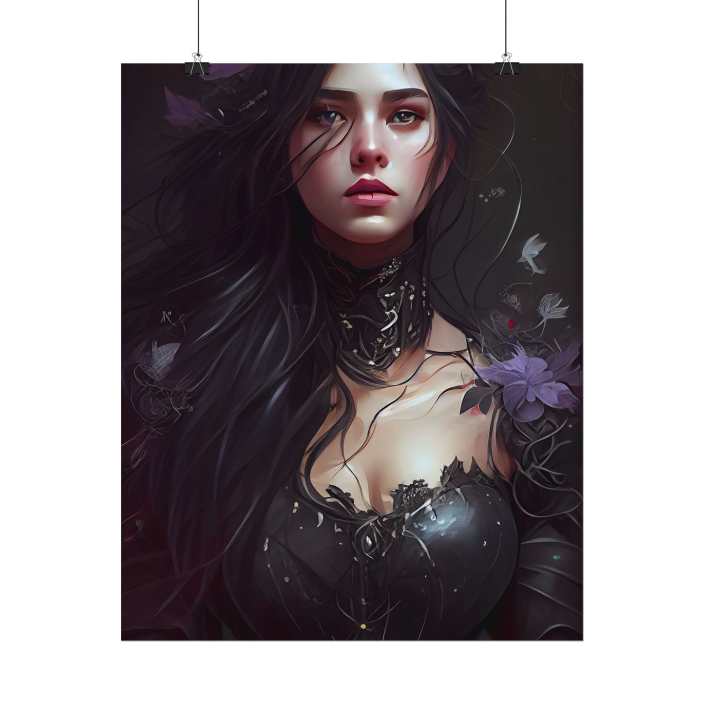 Striking Woman Portrait: Black Hair Artwork - Poster