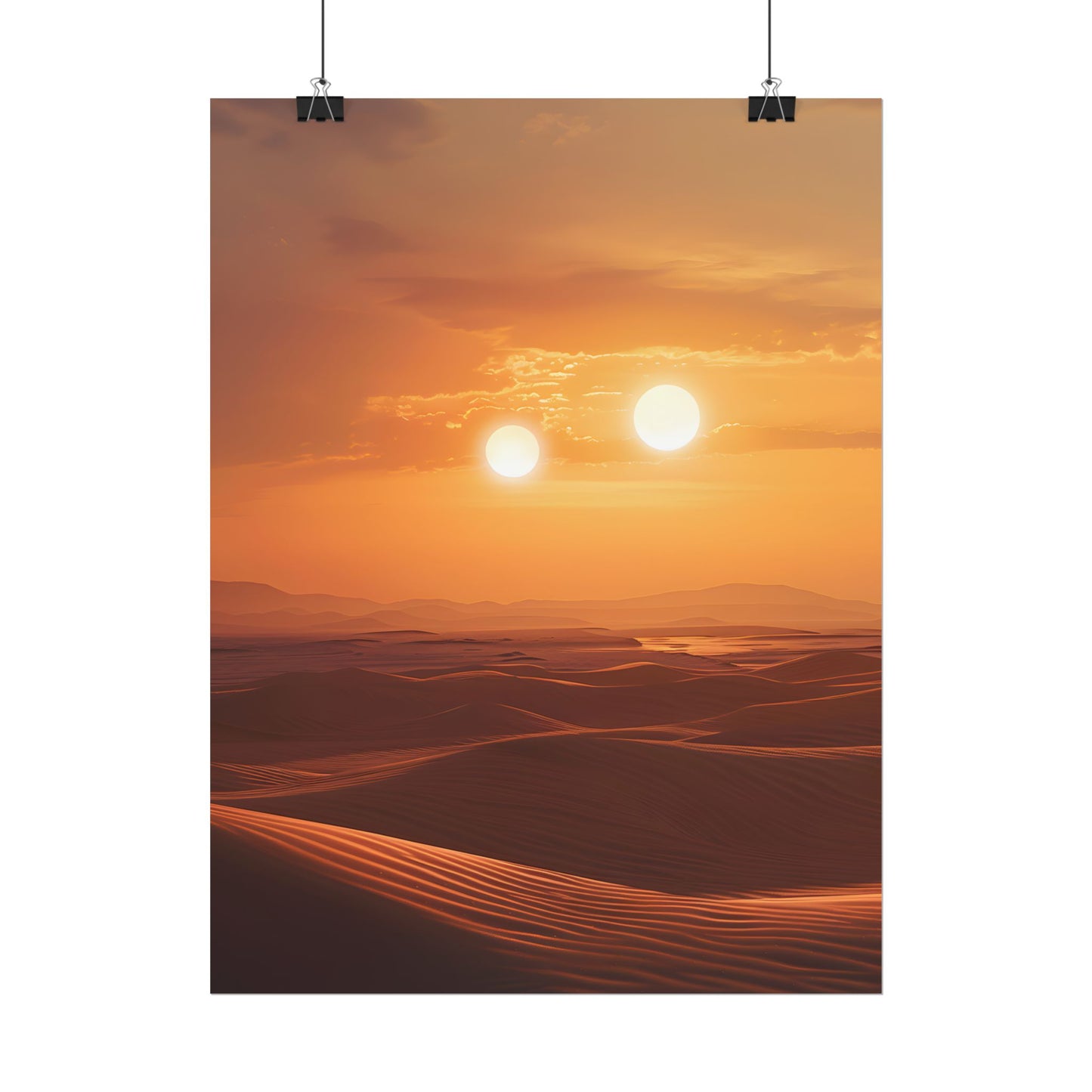 Serene Binary Sunset Artwork: A Peaceful Landscape - Poster