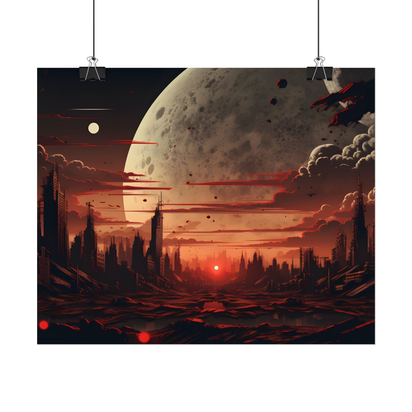 Landscape at Night: Burning Cyberpunk Neon Lights - Poster