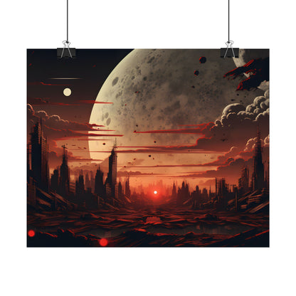 Landscape at Night: Burning Cyberpunk Neon Lights - Poster