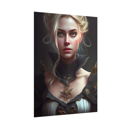 Stunning Blonde Portrait: Elegant Vintage Dress - Poster