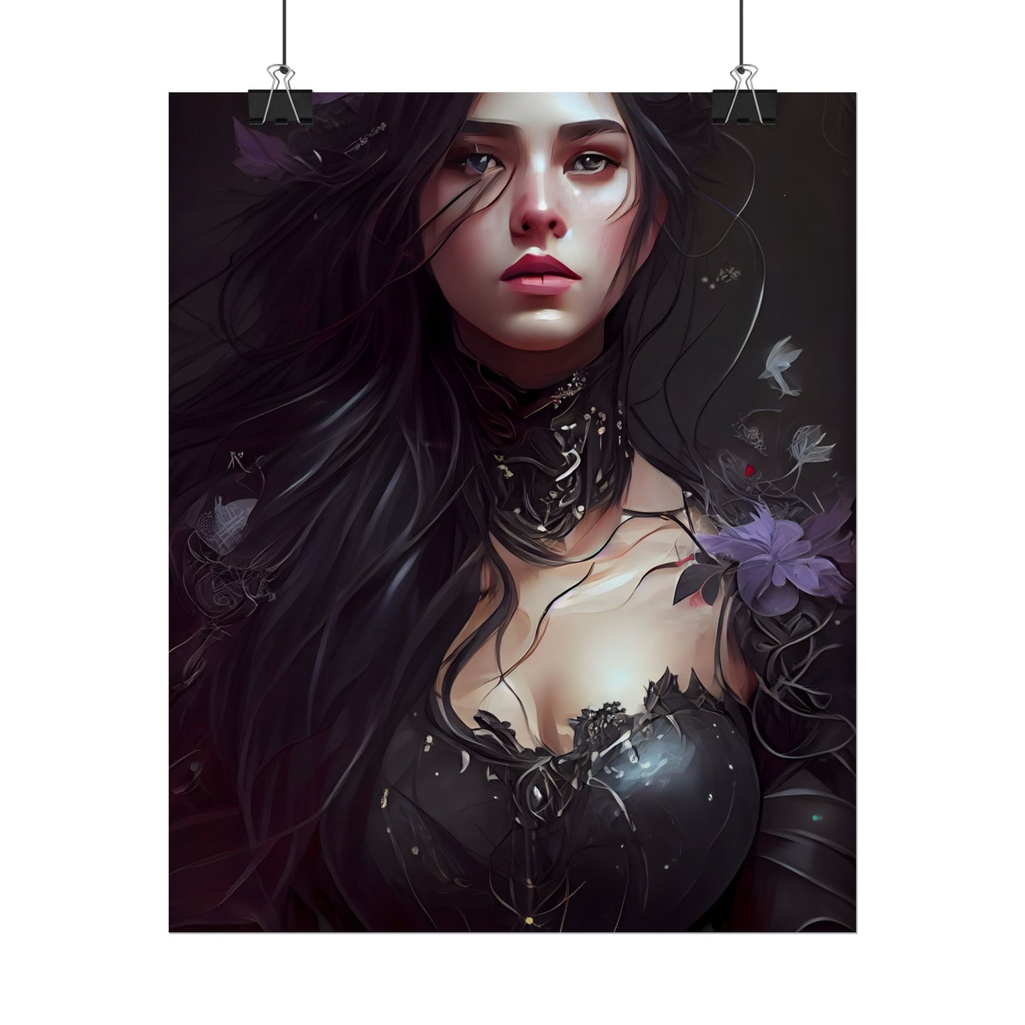 Striking Woman Portrait: Black Hair Artwork - Poster