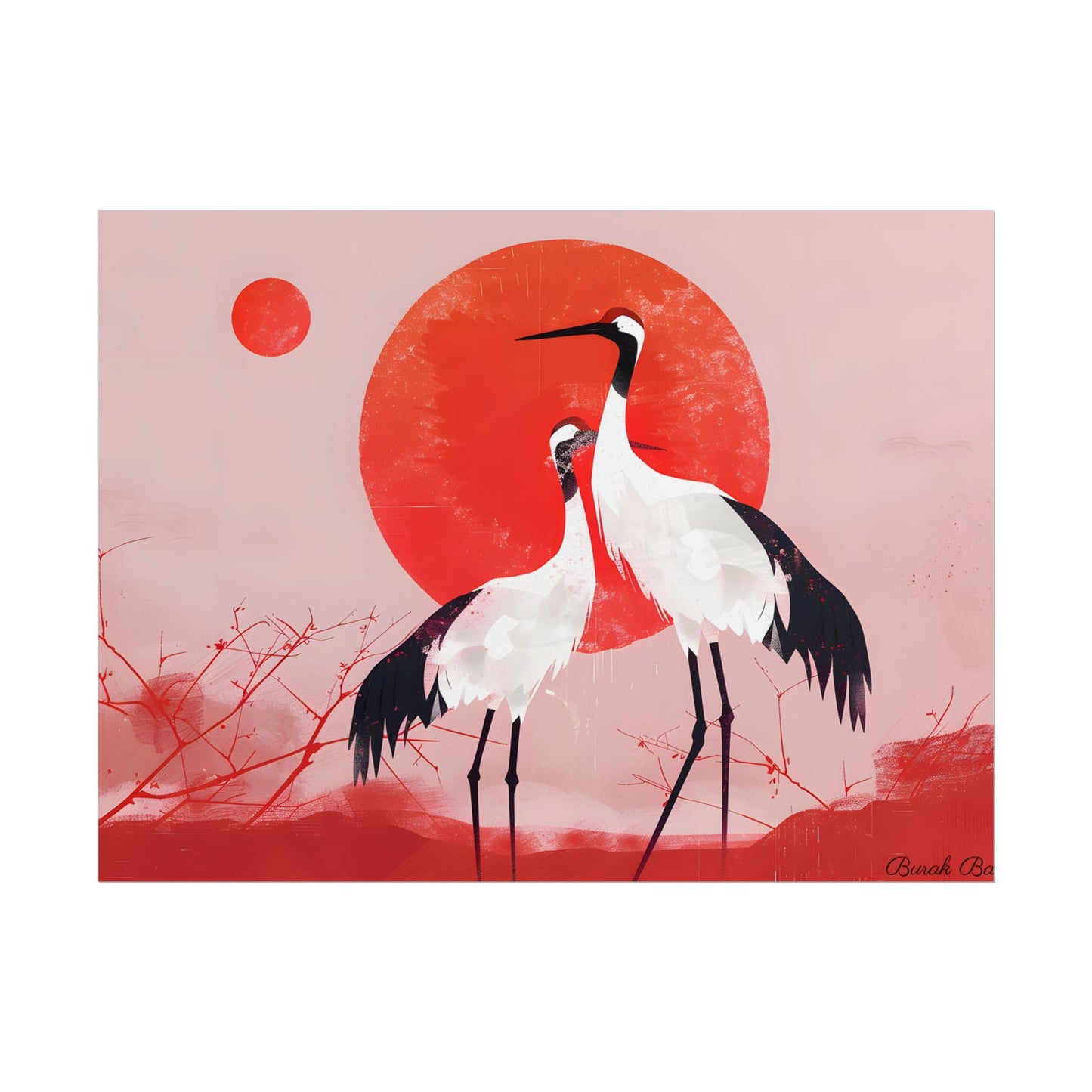 Peaceful Crane Sanctuary: Serene Landscape Nature Art - Poster