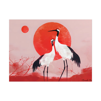 Peaceful Crane Sanctuary: Serene Landscape Nature Art - Poster