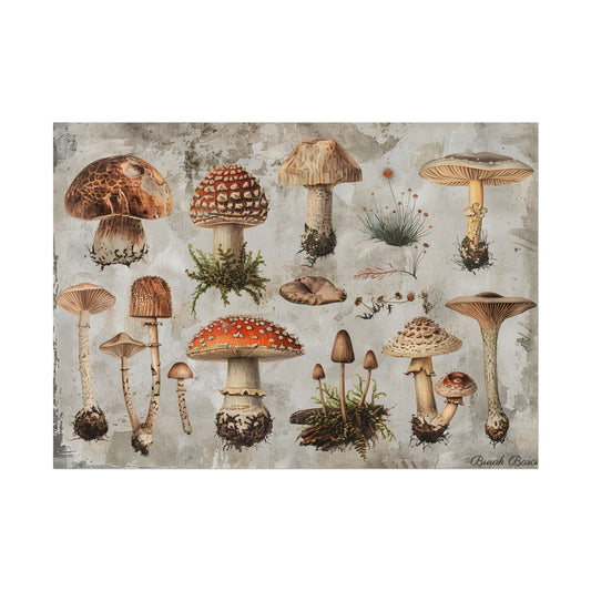 Vintage Mushroom Illustration: Colorful Art - Poster