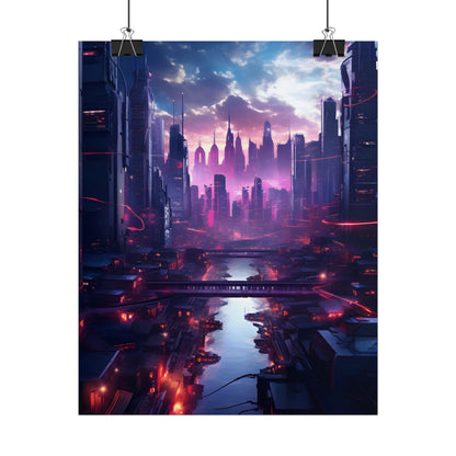 Dystopian Cyberpunk Cityscape: Neon Futuristic Artwork - Poster