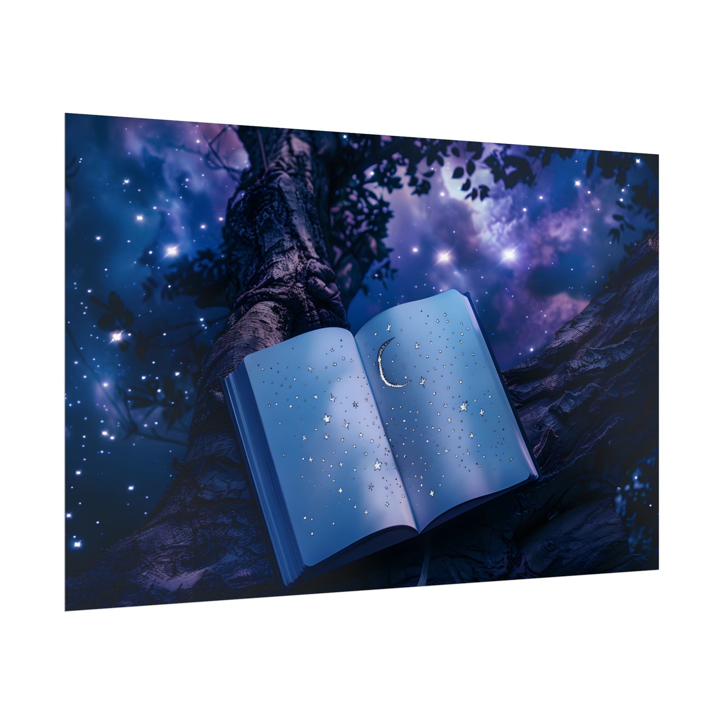 Mystical Night Sky: Celestial Dreams with Crescent Moon and Stars - Poster