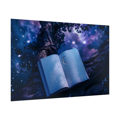 Mystical Night Sky: Celestial Dreams with Crescent Moon and Stars - Poster