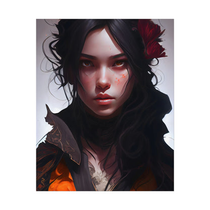Black Hair Female Portrait: Elegant Dress Artwork - Poster