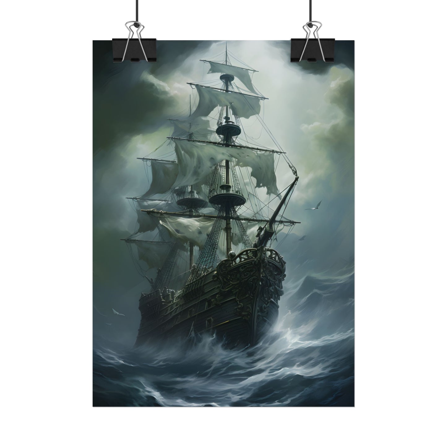 Surreal Pirate Ghost Ship Sailing Ocean - Poster