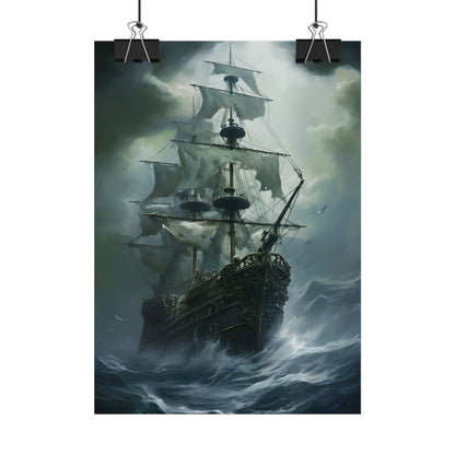 Surreal Pirate Ghost Ship Sailing Ocean - Poster