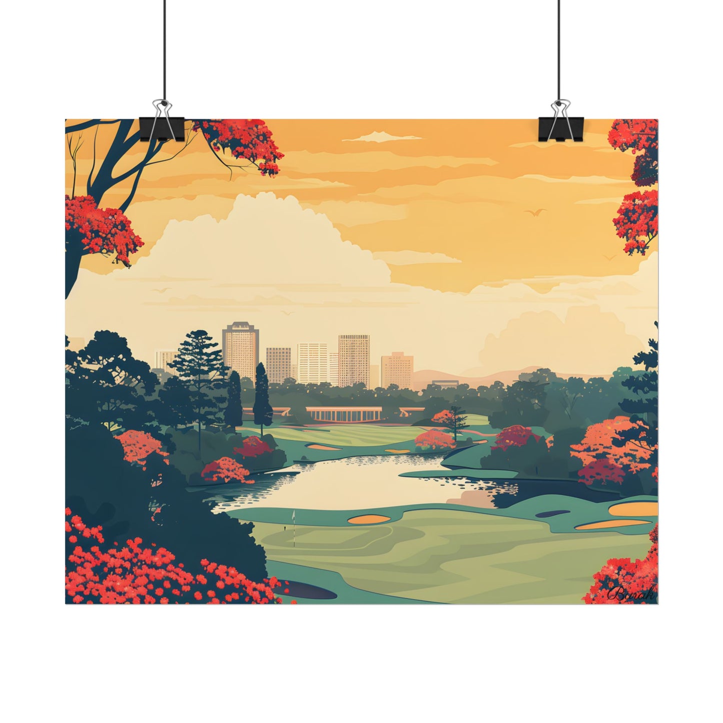 Retro-Style Augusta Georgia Golf Course: Vibrant Illustration Art - Poster