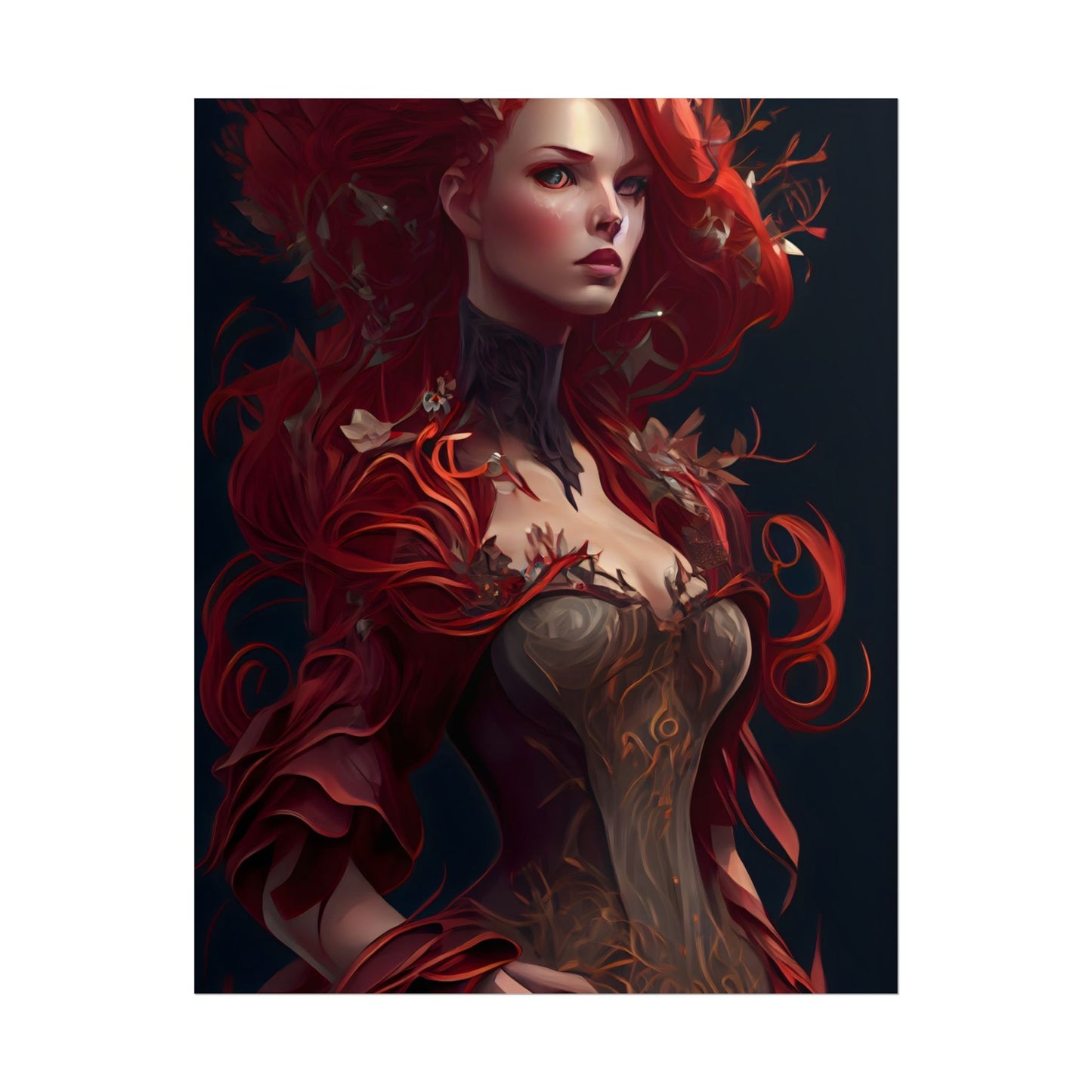Red Hair Portrait: Elegant Female in Black Dress - Poster