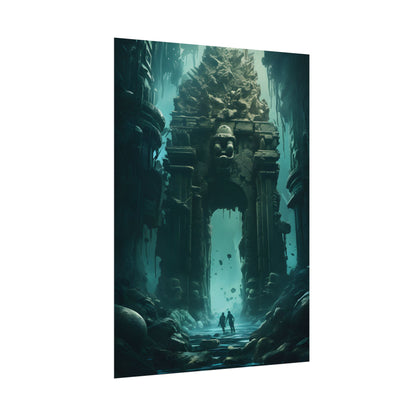 Lost Underwater Ancient City: Mysterious Blue Hues Art - Poster