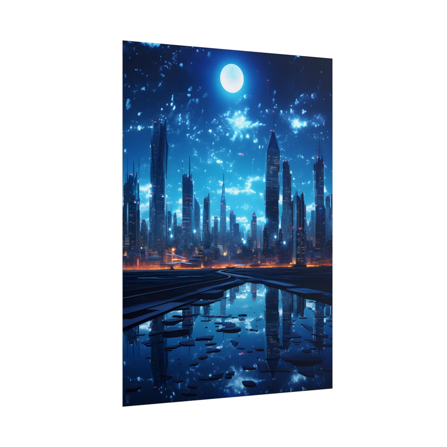 Cyberpunk Night: Quiet Cityscape Digital Art - Poster