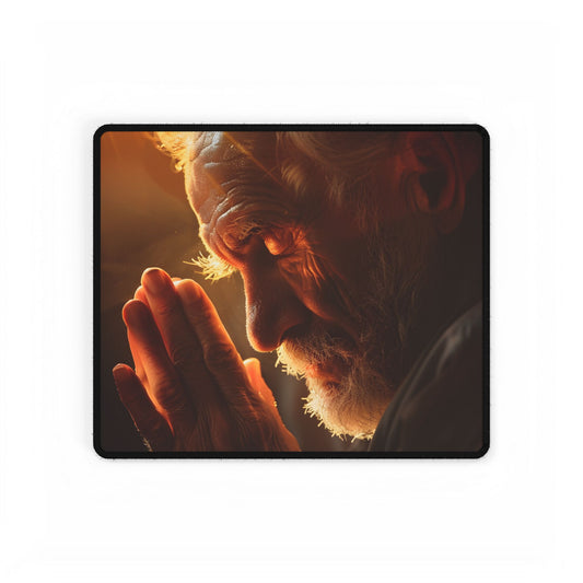 Serenity in Prayer: Elderly Man's Quiet Moment - Desk Mat