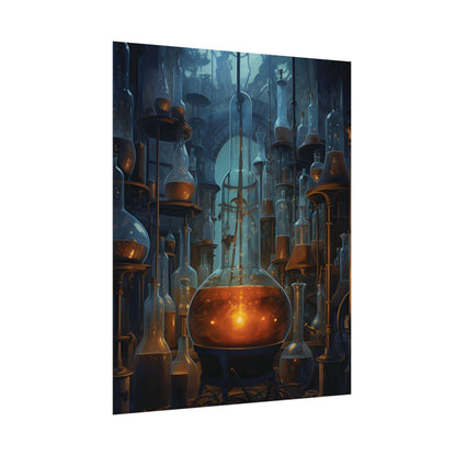 Scientific Discovery: Mysterious Laboratory Scene with Beaker and Whiteboard - Poster
