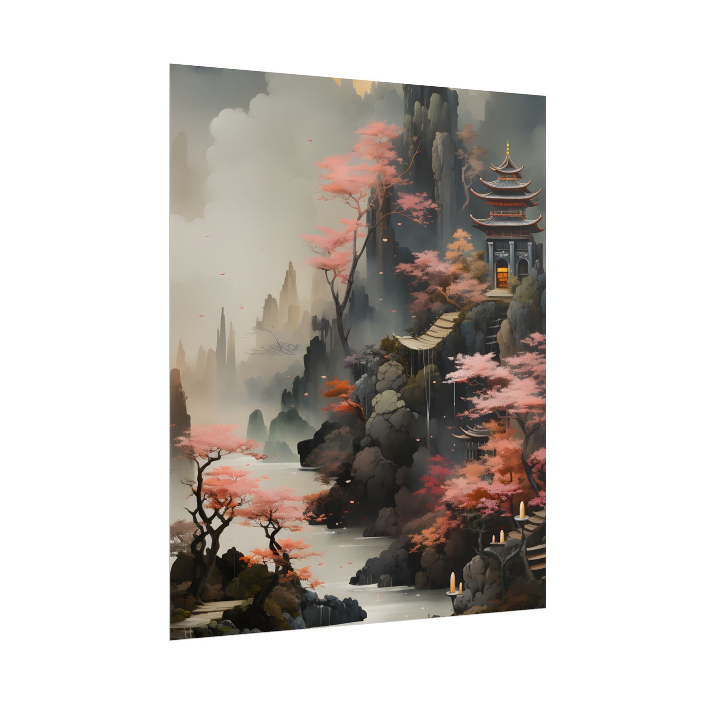 Vibrant Landscape in Moss Green: Ash Magenta Artwork - Poster