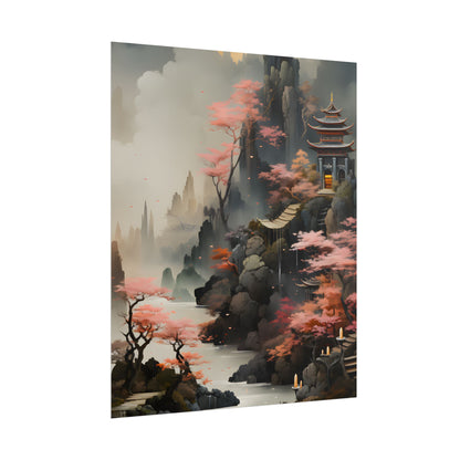 Vibrant Landscape in Moss Green: Ash Magenta Artwork - Poster