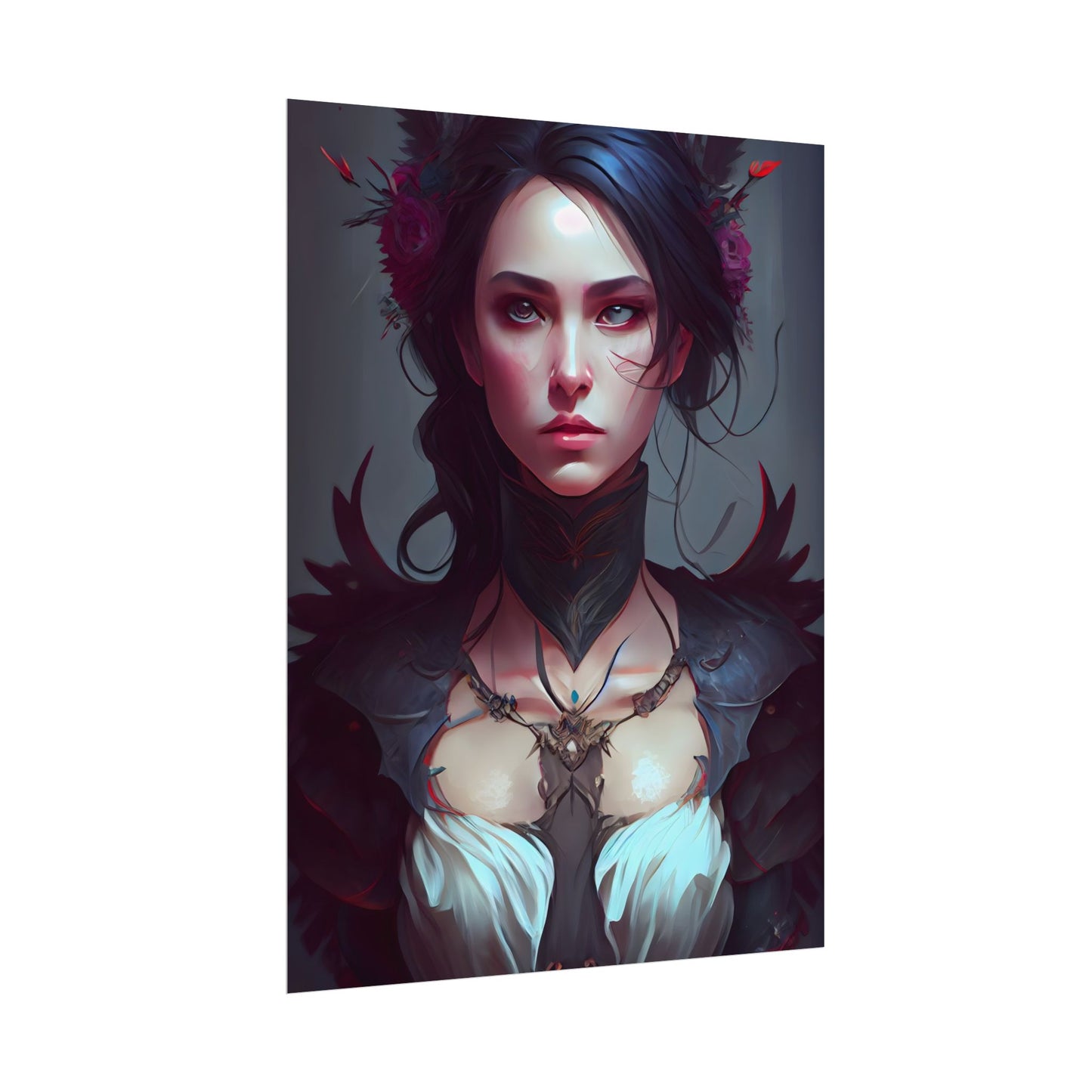 Enchanting Female Portrait: Elegant Black Dress Artwork - Poster