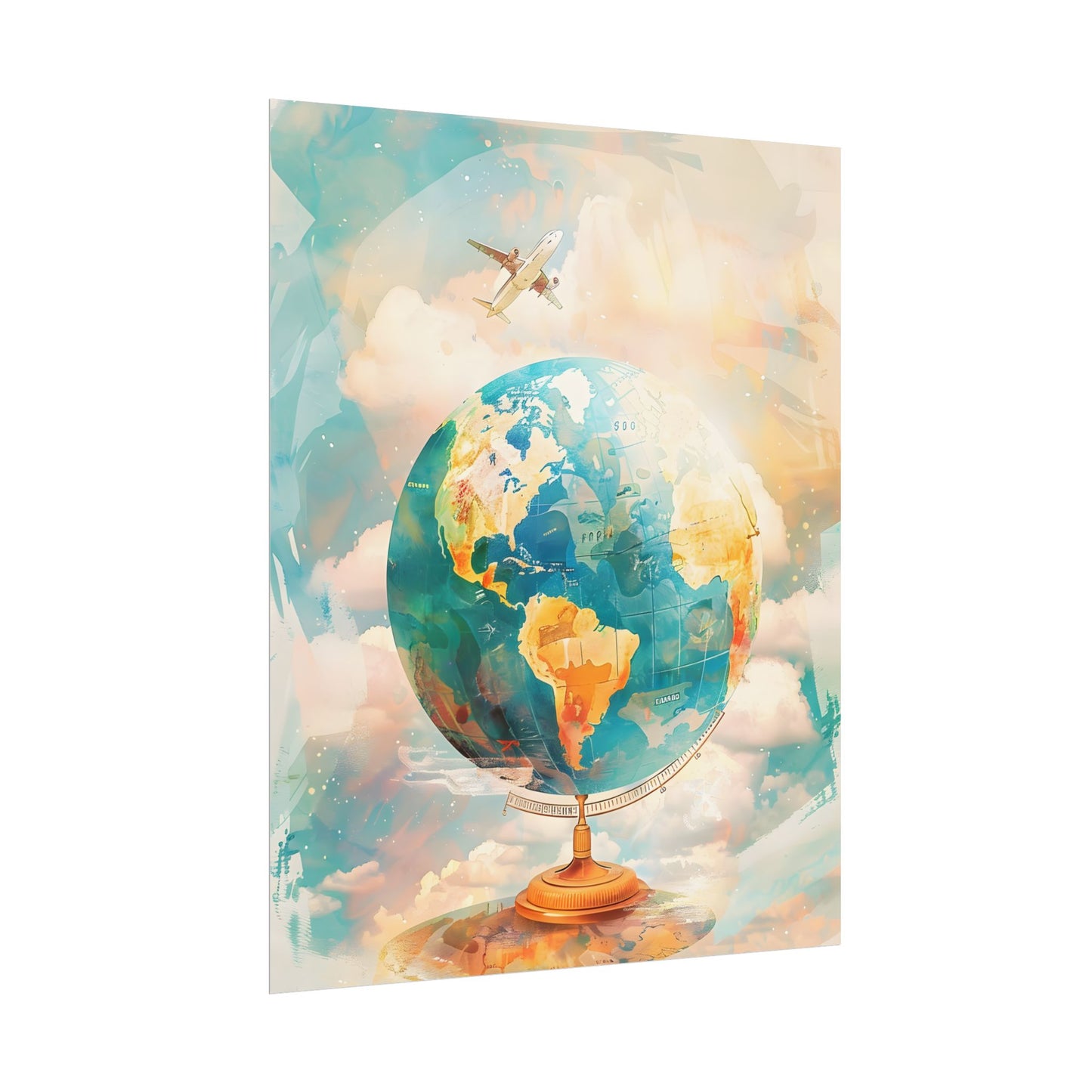 Vintage Globe with 80 Iconic Landmarks: Educational Artwork - Poster